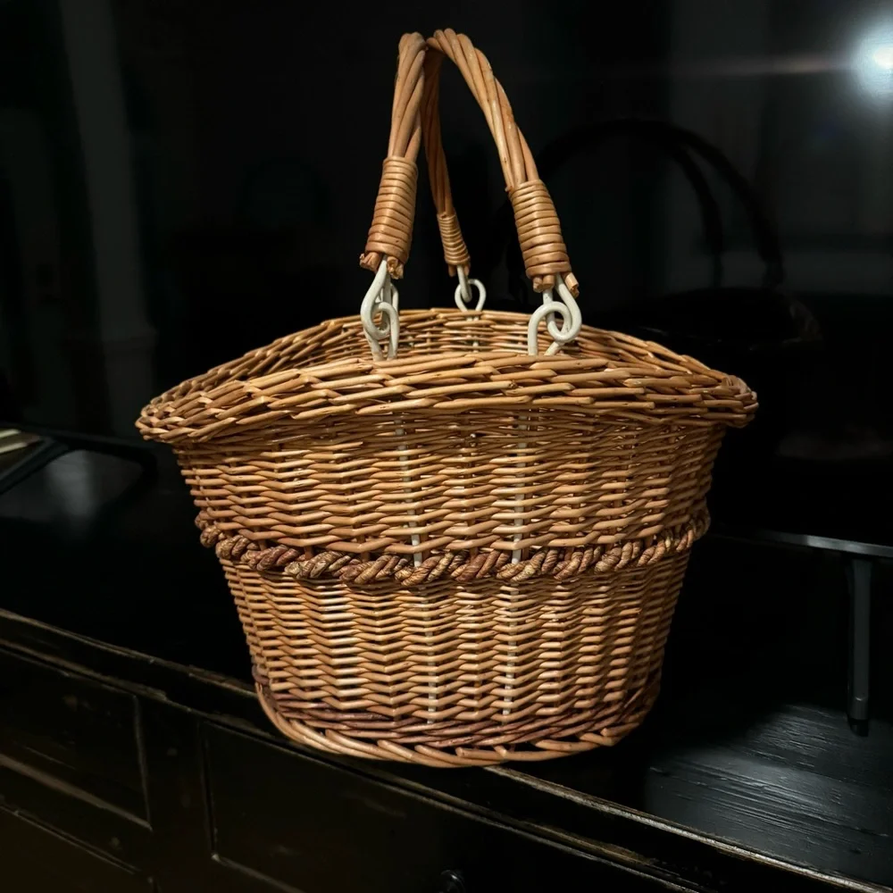 Vintage Hand Woven Oval Gathering Harvest Basket With Handles